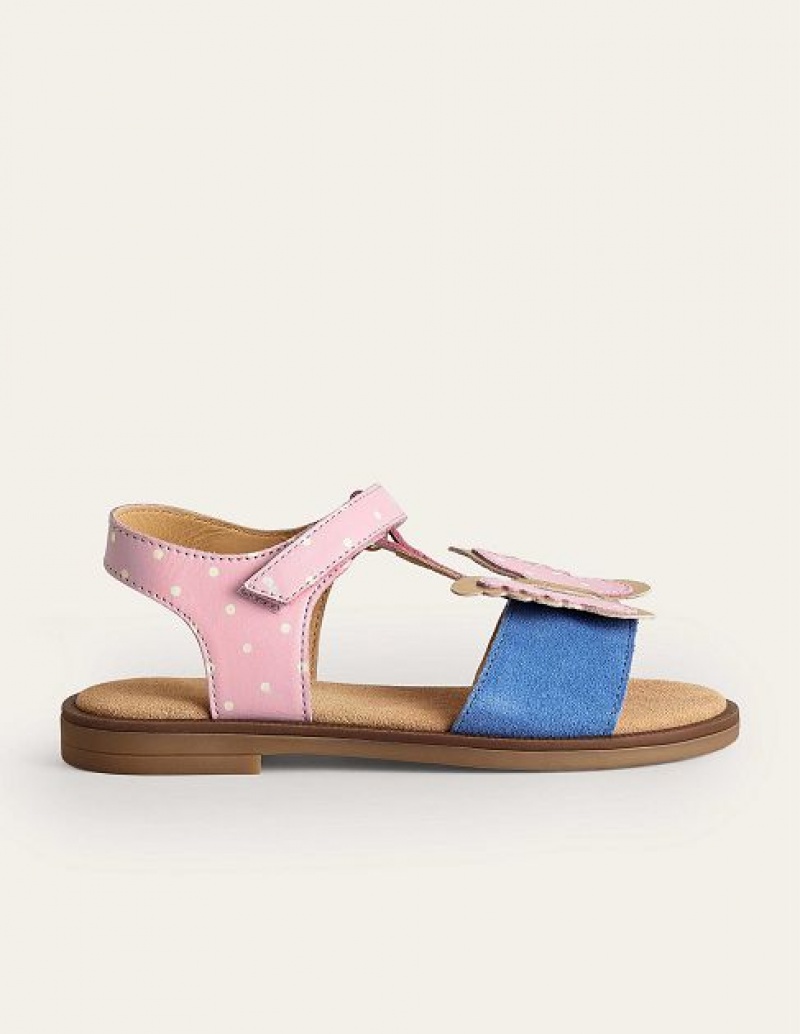 Pink Kids' Boden Fun Leather Sandals | 46782KSQJ