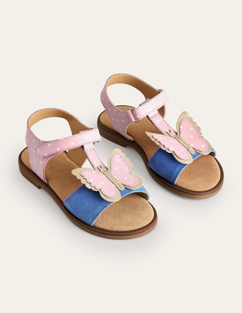 Pink Kids\' Boden Fun Leather Sandals | 46782KSQJ