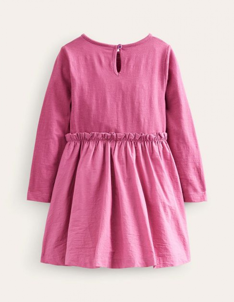 Pink Kids' Boden Jersey Woven Applique Dress | 49631LZAG