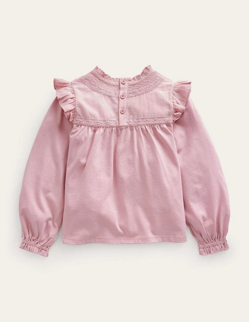 Pink Kids' Boden Lace Detail Jersey Tops | 52674ZLNU