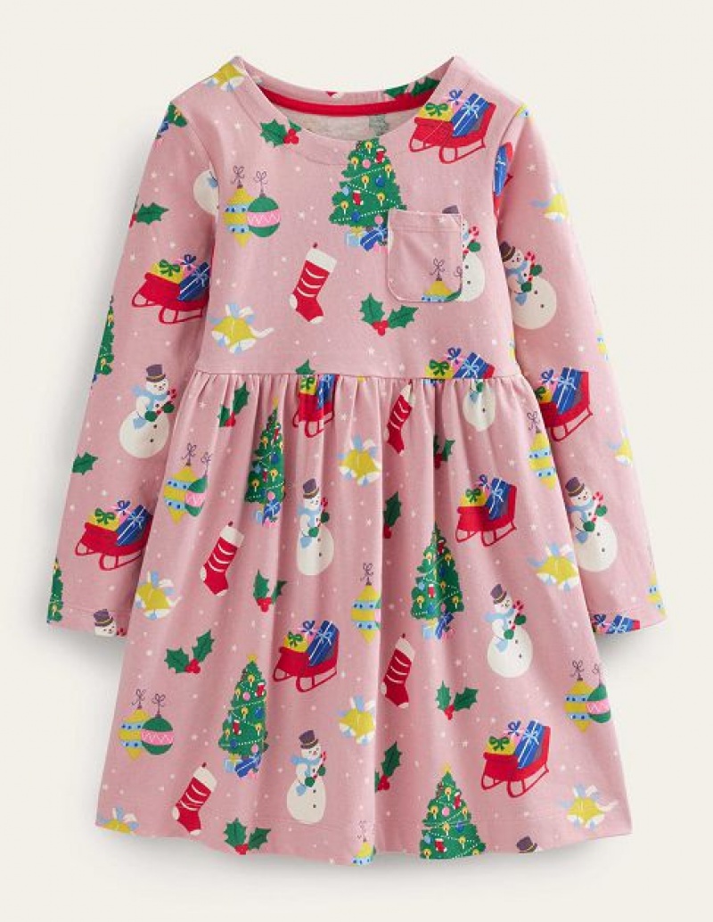 Pink Kids' Boden Long Sleeve Fun Jersey Dress | 49051UORE