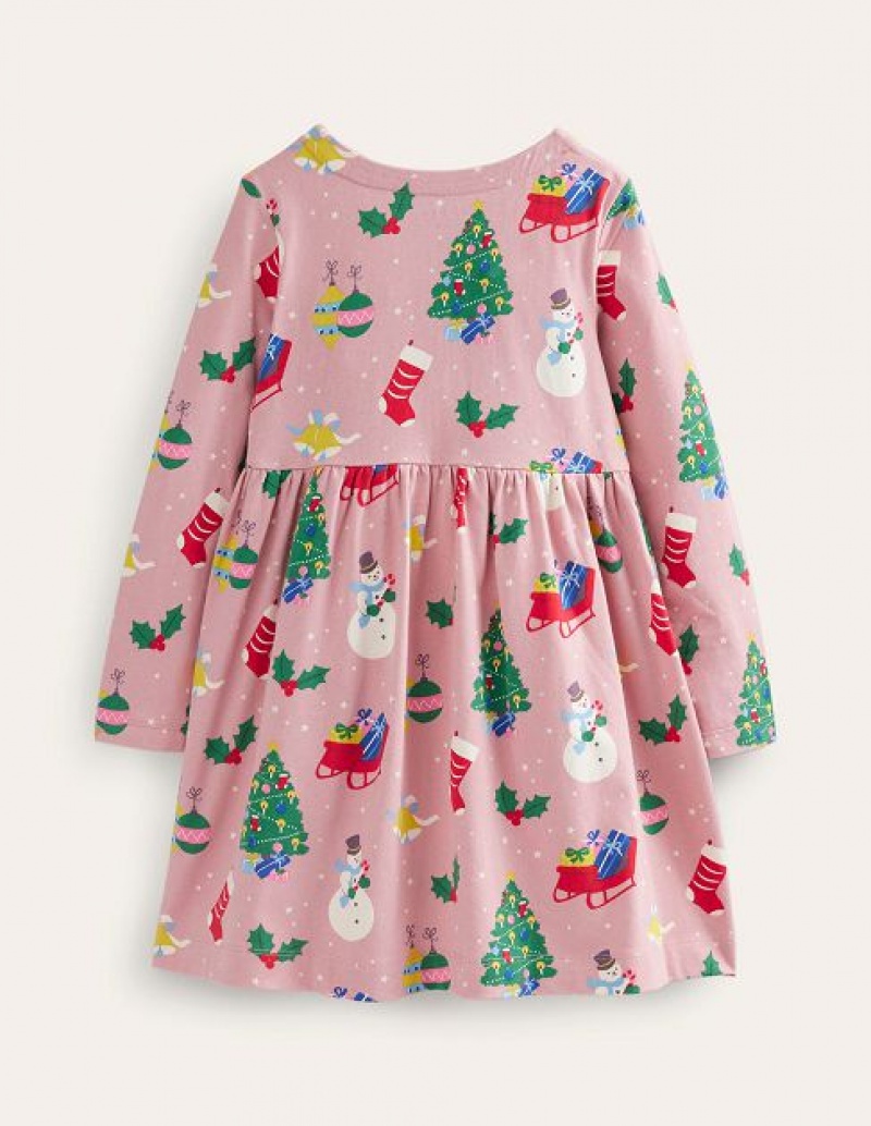 Pink Kids' Boden Long Sleeve Fun Jersey Dress | 49051UORE