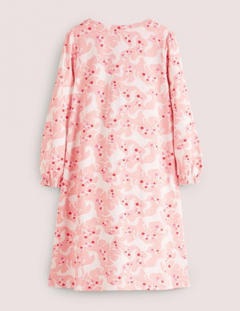 Pink Kids' Boden Printed Long-sleeved Nightie Dress | 53407MUVX