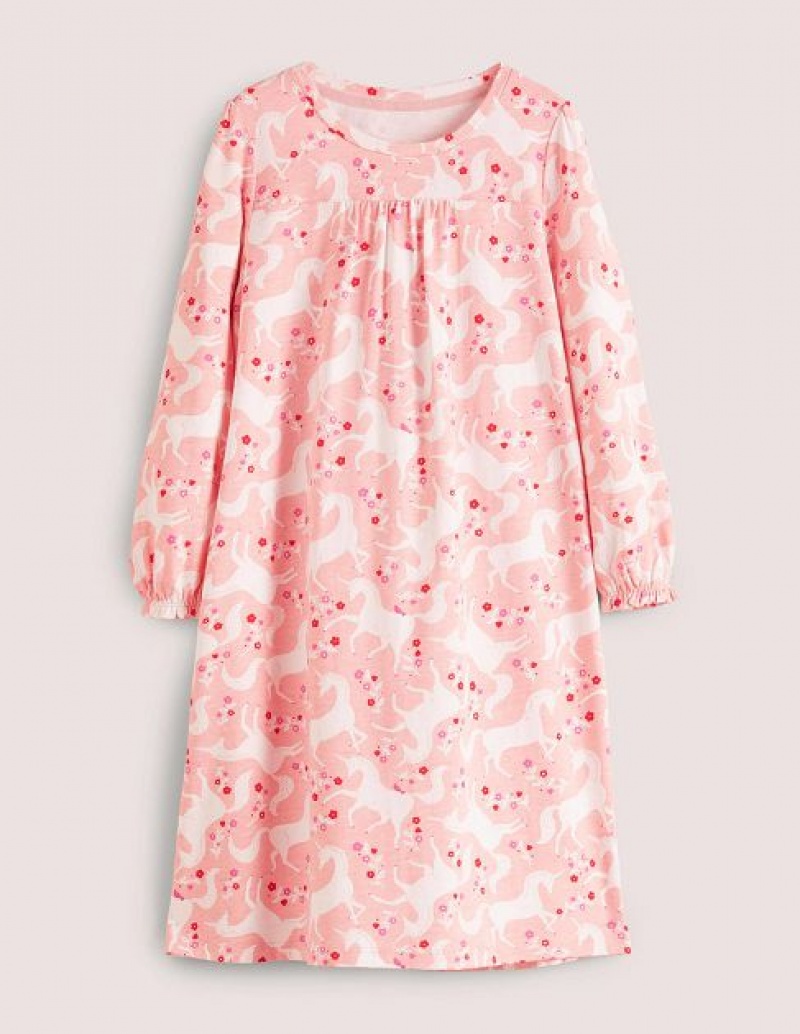 Pink Kids\' Boden Printed Long-sleeved Nightie Dress | 53407MUVX