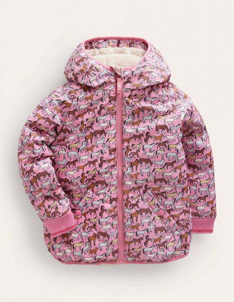 Pink Kids\' Boden Printed Sherpa Lined Anorak Jackets | 69782OQUA