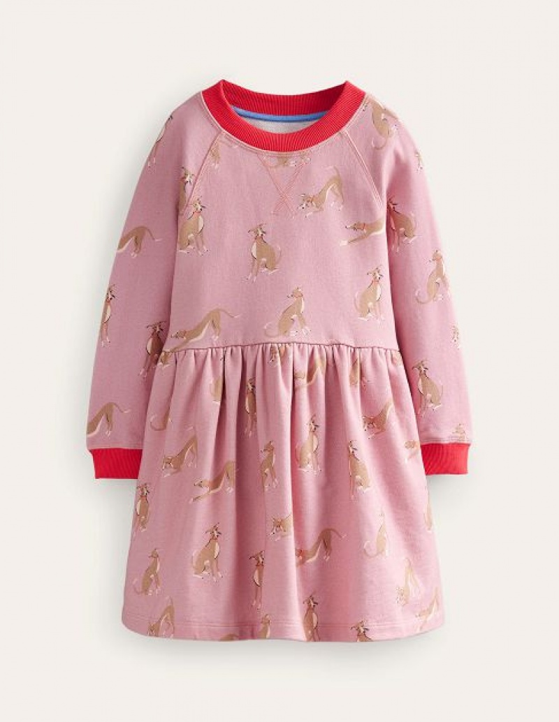 Pink Kids' Boden Printed Sweat Shirt Dress | 63510HKGR