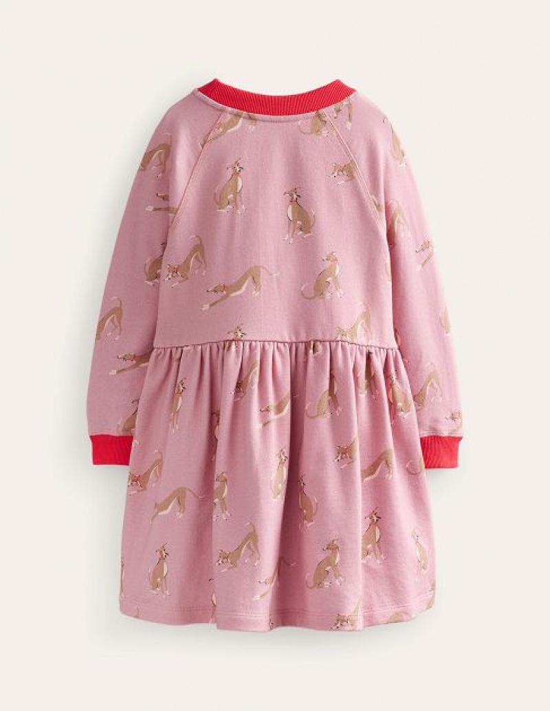 Pink Kids' Boden Printed Sweat Shirt Dress | 63510HKGR