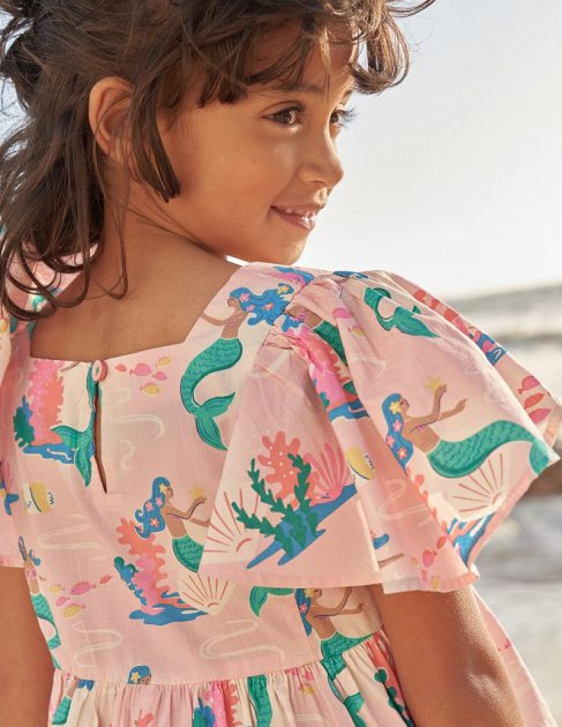 Pink Kids' Boden Printed Woven Dress | 38961KFTP