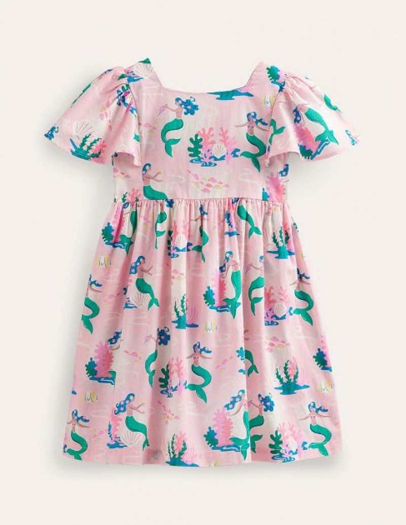 Pink Kids' Boden Printed Woven Dress | 38961KFTP