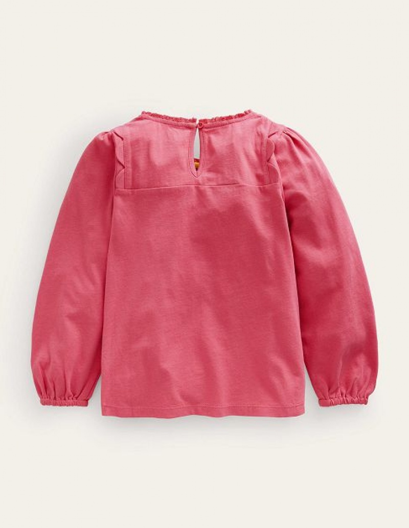 Pink Kids' Boden Scallop Detail Long Sleeve Tops | 57639AIEF