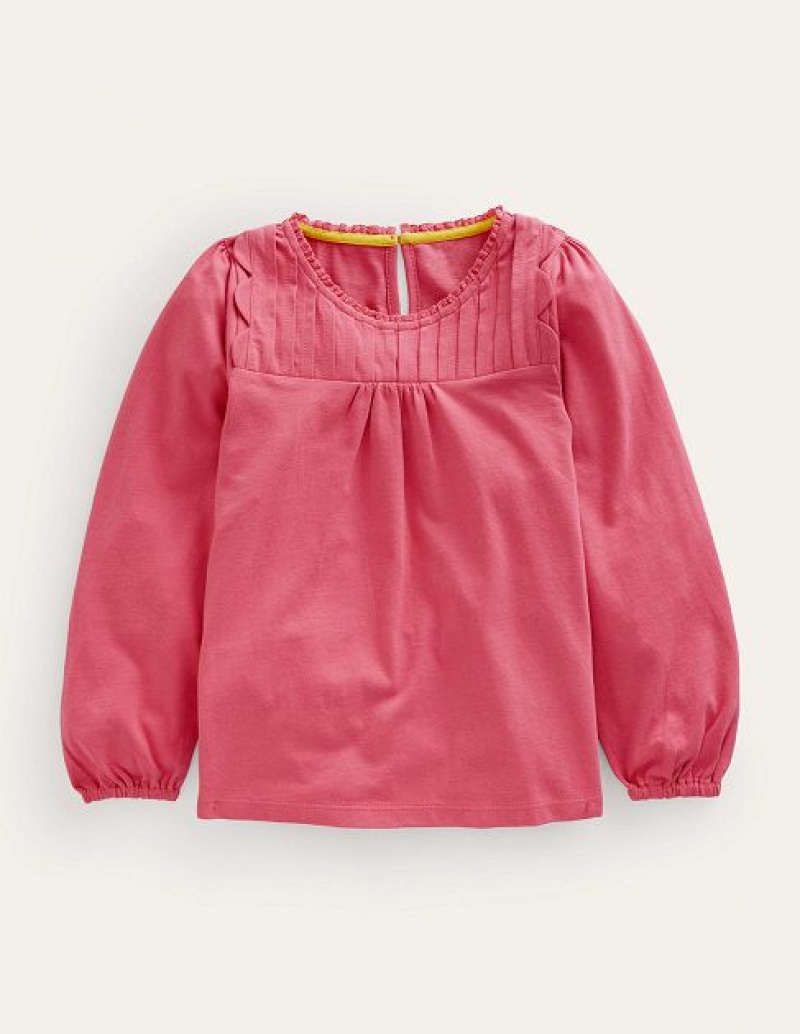 Pink Kids\' Boden Scallop Detail Long Sleeve Tops | 57639AIEF