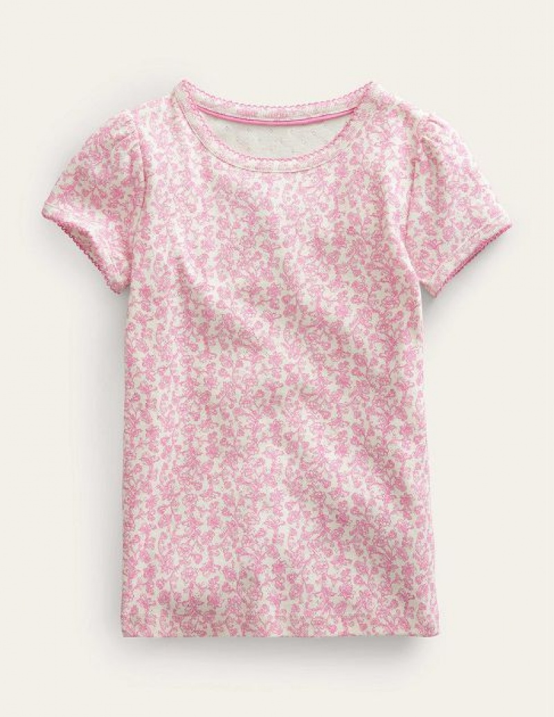 Pink Kids' Boden Short-sleeved Pointelle Tops | 63241BSEN