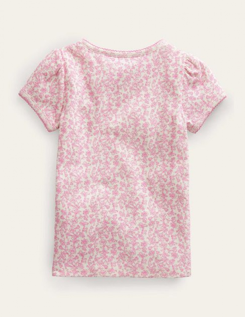 Pink Kids' Boden Short-sleeved Pointelle Tops | 63241BSEN