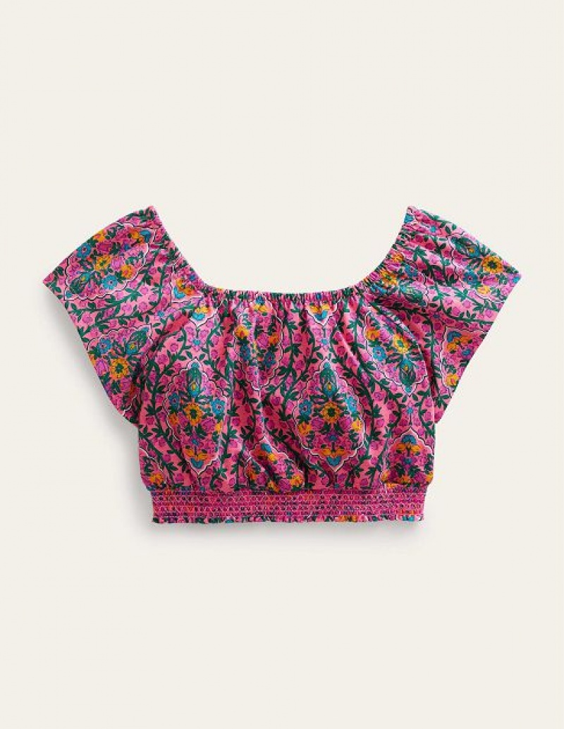 Pink Kids' Boden Square Neck Crop Tops | 12608CIKT