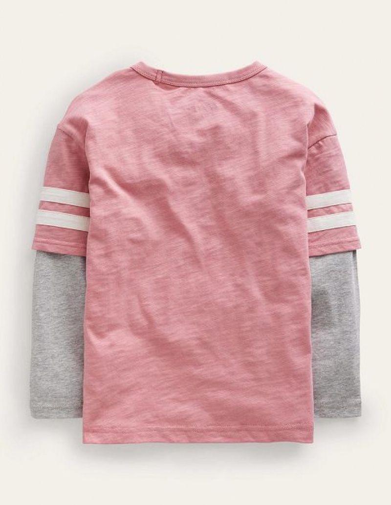 Pink Kids' Boden Stripe Mock Sleeve T-Shirt | 30854QVJG