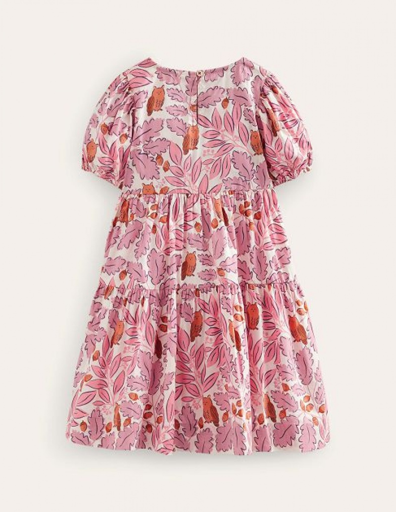 Pink Kids' Boden Tiered Printed Woven Dress | 58693OAGP