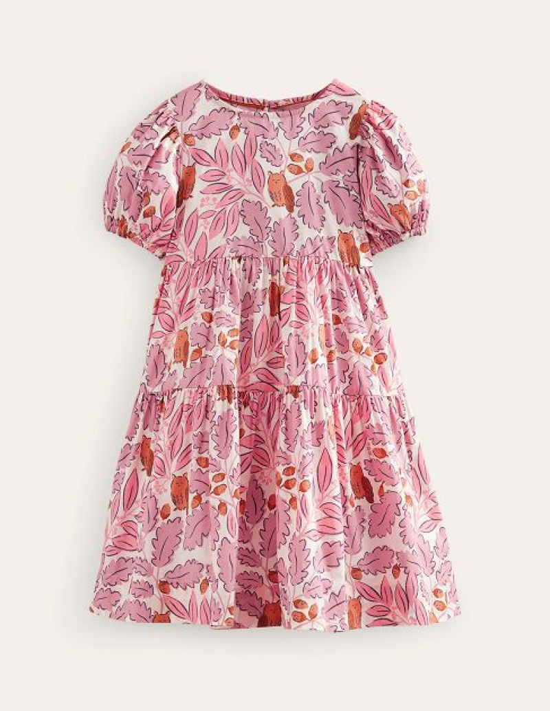 Pink Kids\' Boden Tiered Printed Woven Dress | 58693OAGP