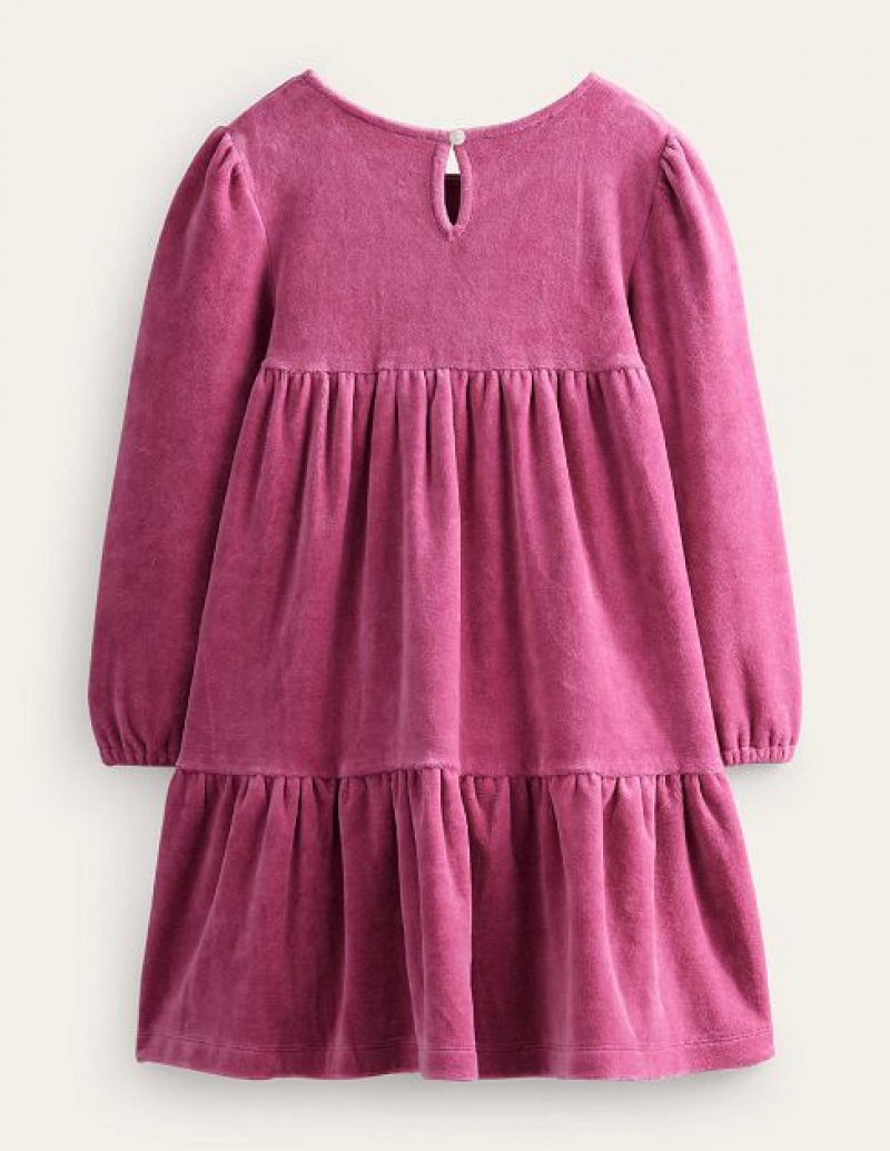 Pink Kids' Boden Tiered Velour Dress | 23461FXKD