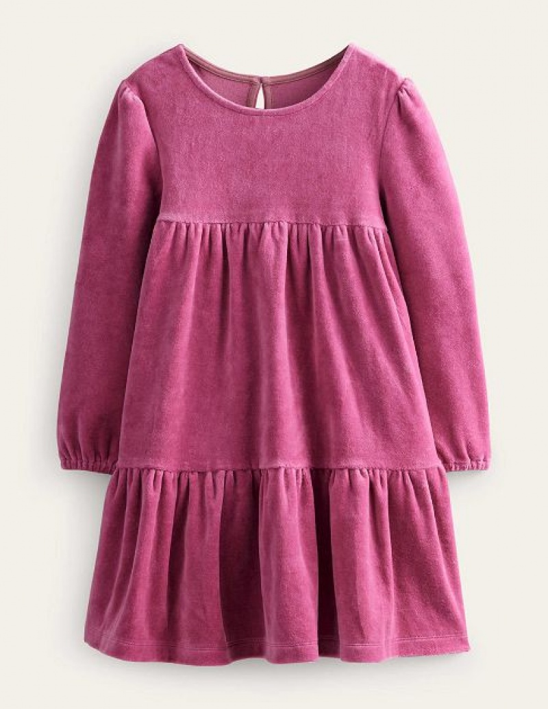 Pink Kids\' Boden Tiered Velour Dress | 23461FXKD