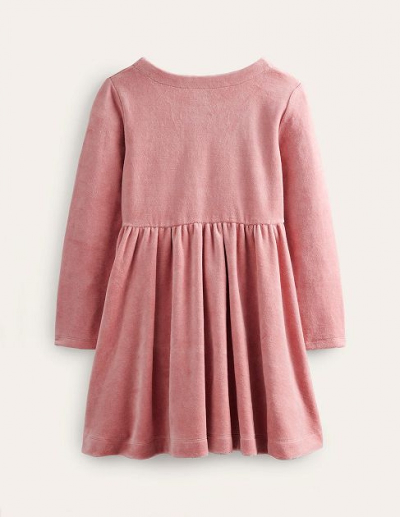 Pink Kids' Boden Twirly Velour Appliqué Dress | 13574FVSK