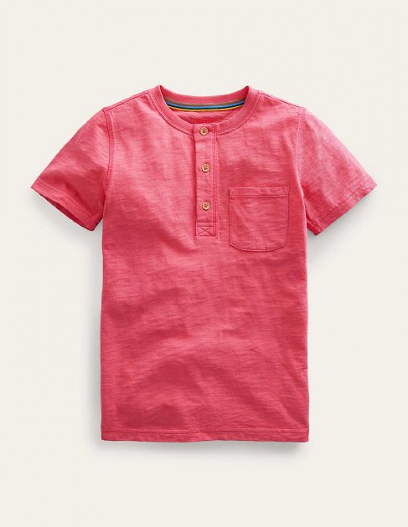 Pink Kids\' Boden Washed Cotton Henley T-Shirt | 17405MONZ