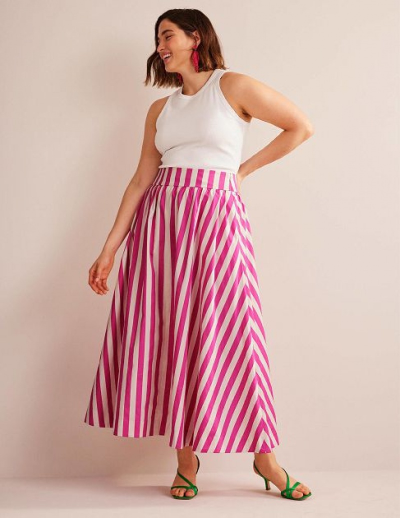 Pink Stripes Women's Boden Full Printed Skirts | 95041UQYW