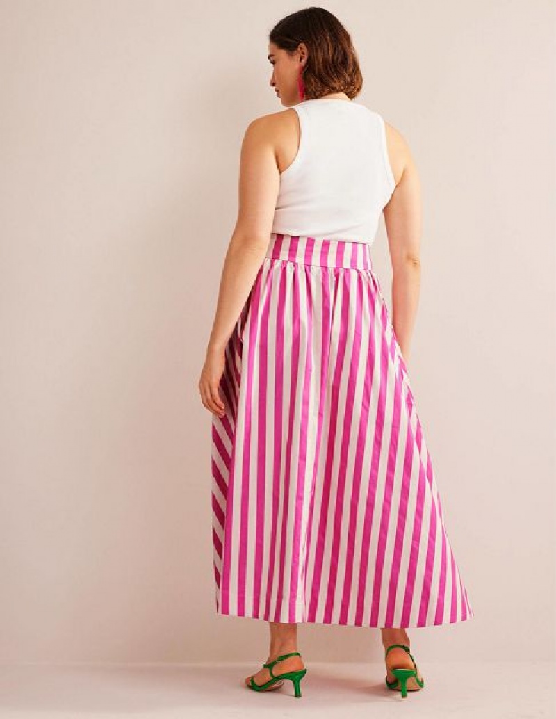 Pink Stripes Women's Boden Full Printed Skirts | 95041UQYW