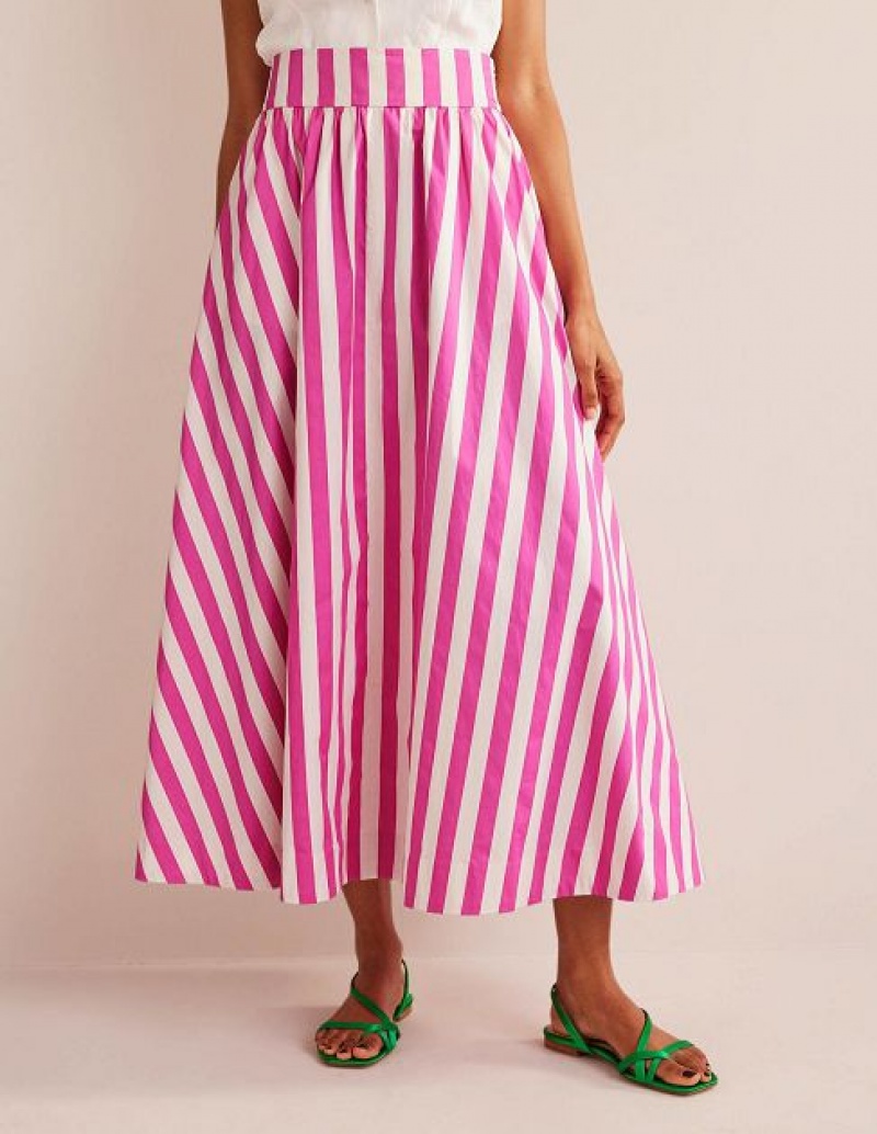 Pink Stripes Women's Boden Full Printed Skirts | 95041UQYW