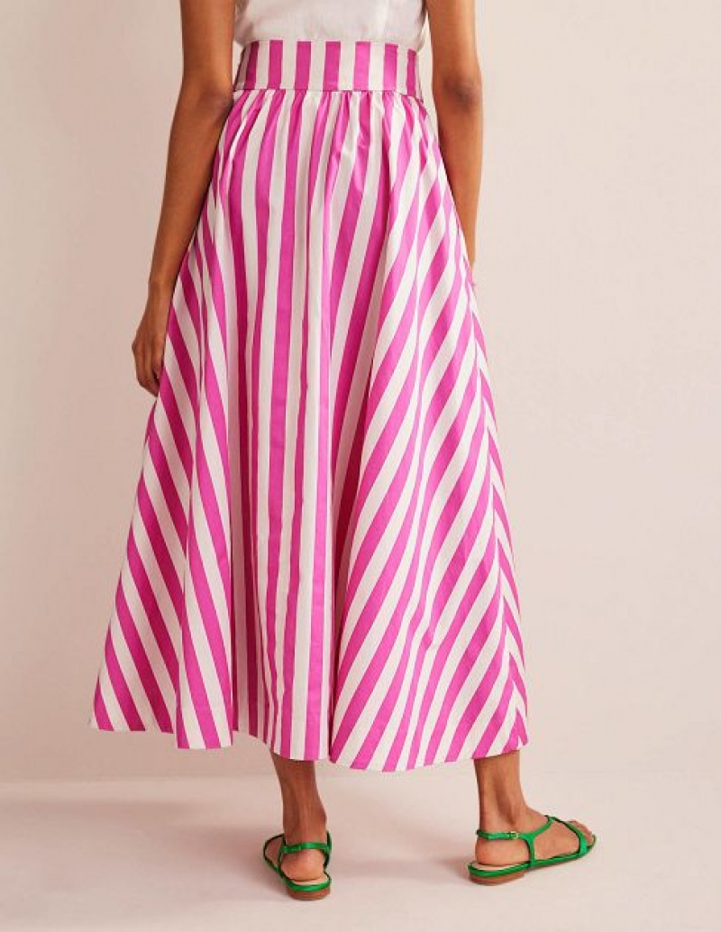 Pink Stripes Women's Boden Full Printed Skirts | 95041UQYW