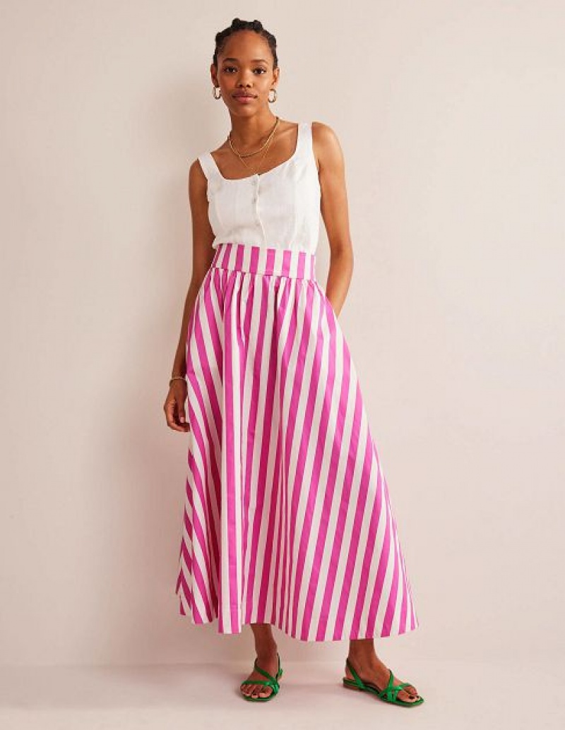 Pink Stripes Women\'s Boden Full Printed Skirts | 95041UQYW