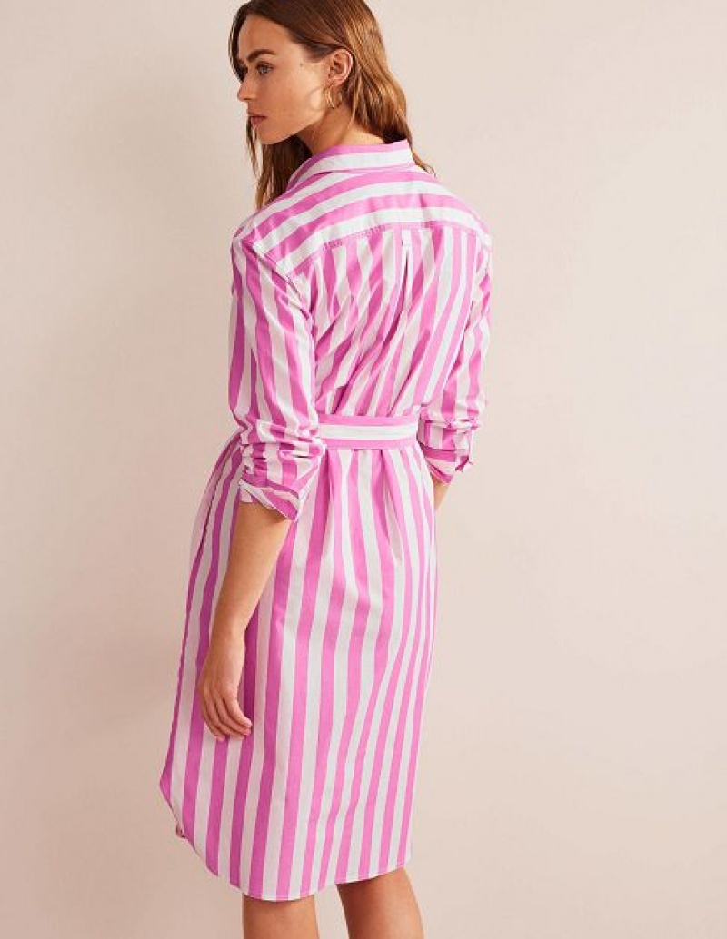 Pink White Women's Boden Relaxed Cotton Shirt Dress | 31465AMCP