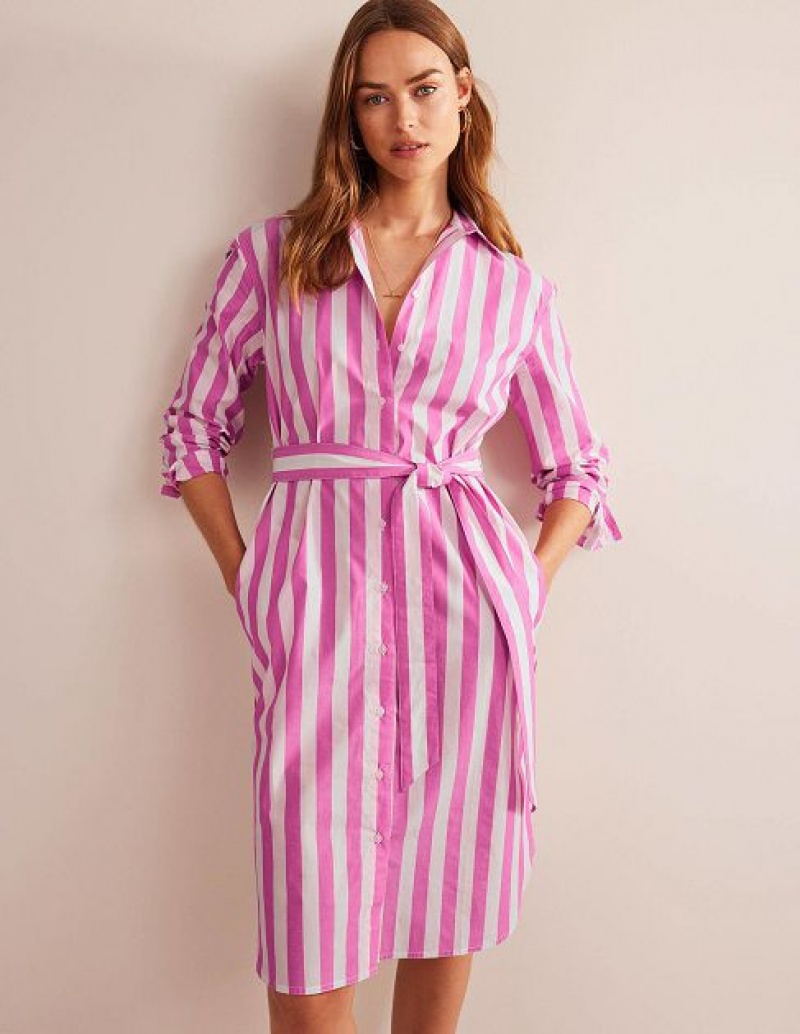 Pink White Women's Boden Relaxed Cotton Shirt Dress | 31465AMCP