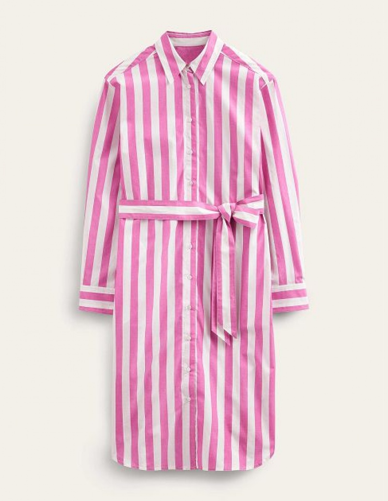 Pink White Women's Boden Relaxed Cotton Shirt Dress | 31465AMCP