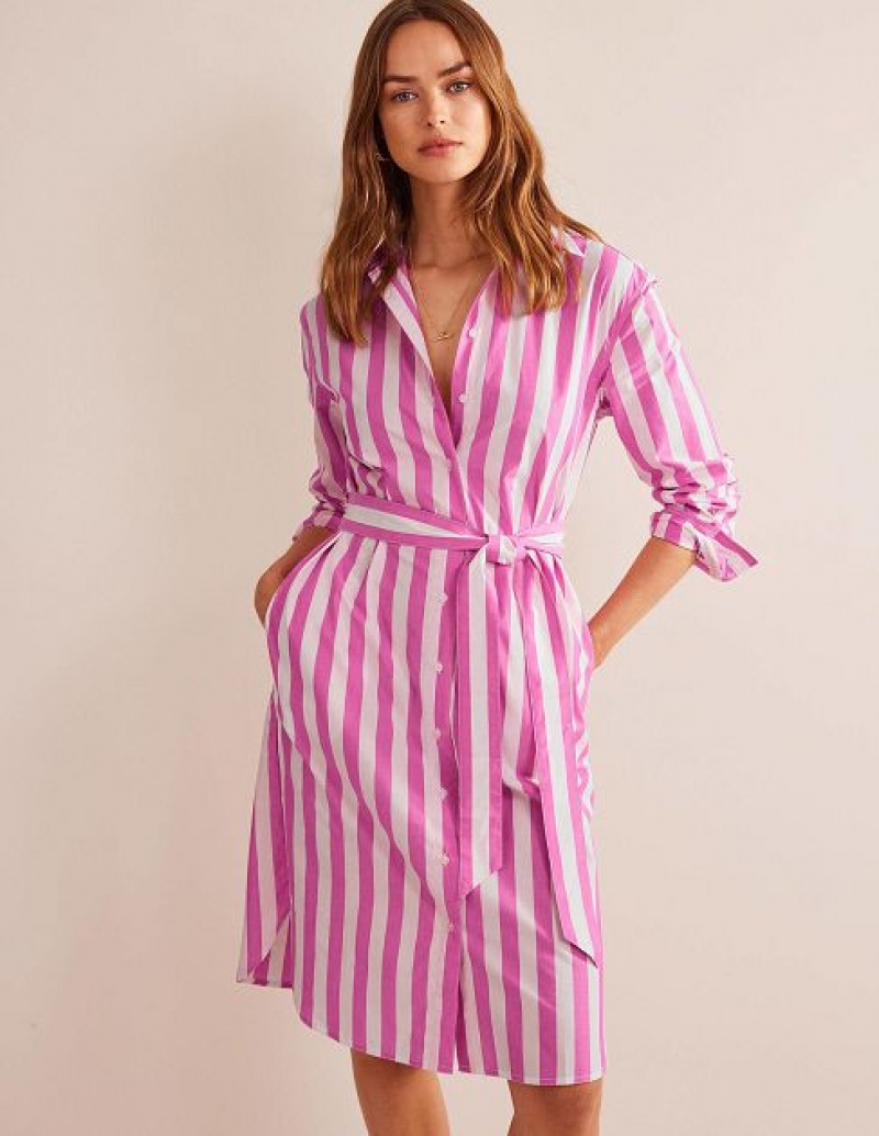 Pink White Women\'s Boden Relaxed Cotton Shirt Dress | 31465AMCP