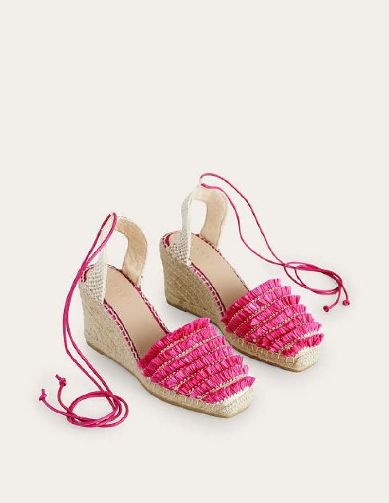 Pink Women's Boden Ankle Tie Wedge Sandals | 05174HXIY