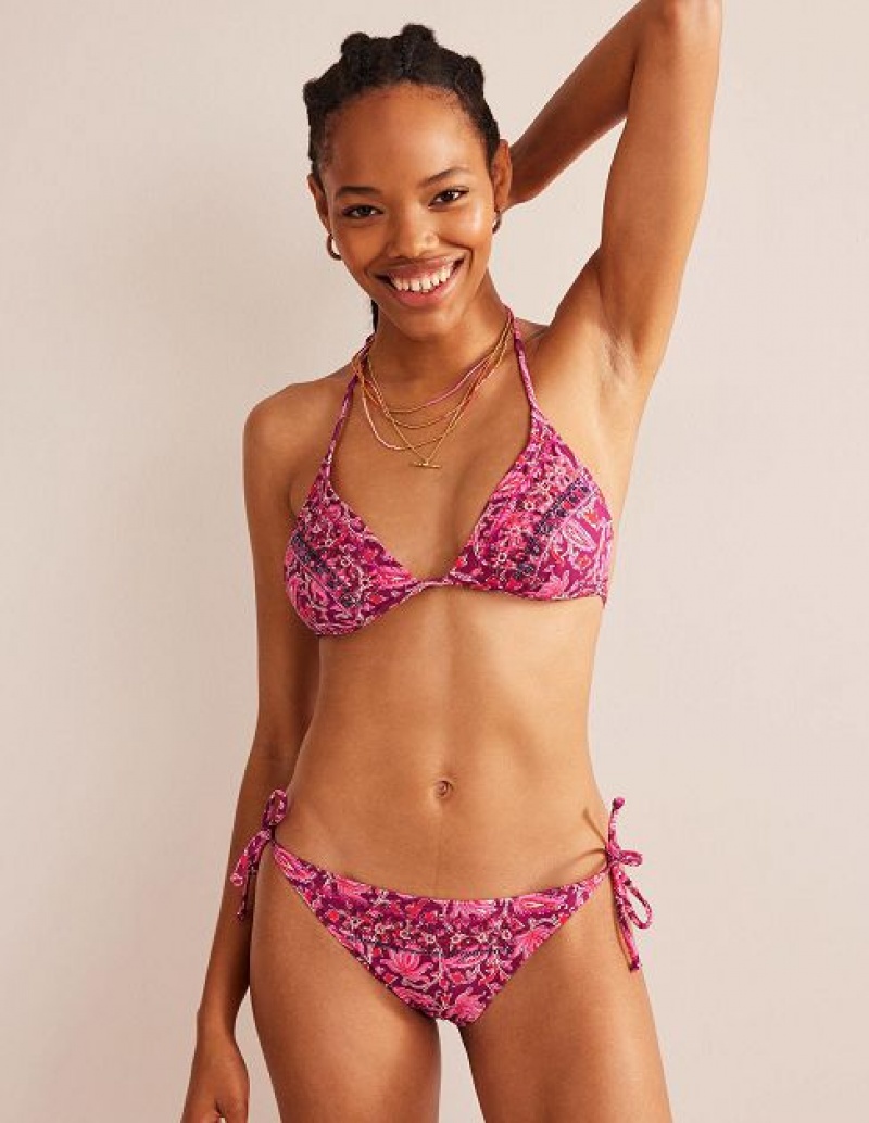 Pink Women's Boden Bead Embellished Bikini Tops | 73489SQBU