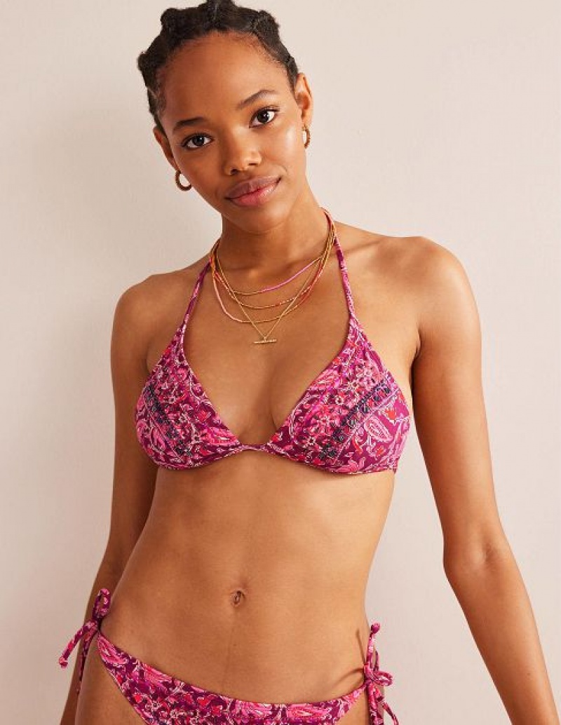 Pink Women\'s Boden Bead Embellished Bikini Tops | 73489SQBU