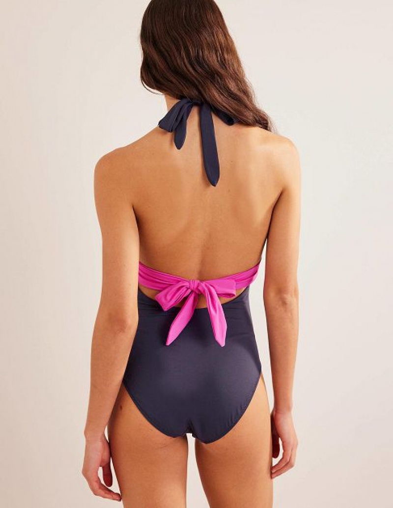 Pink Women's Boden Bow Detail Halter Swimsuits | 40165TUFM