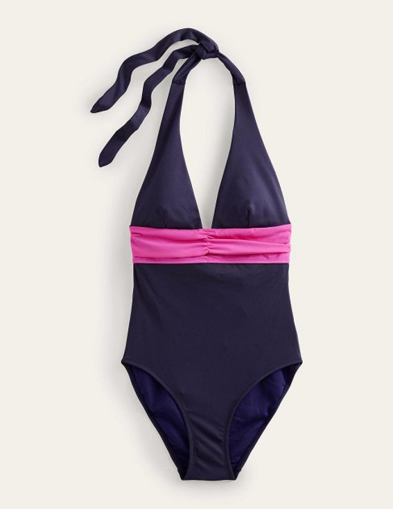 Pink Women's Boden Bow Detail Halter Swimsuits | 40165TUFM