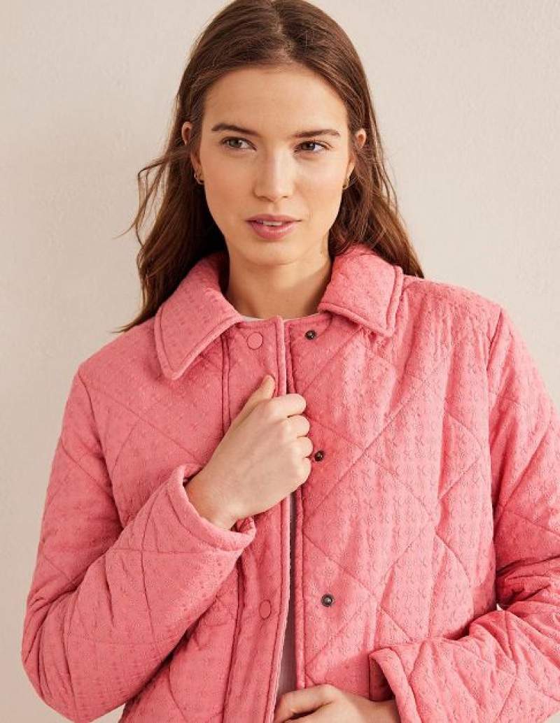 Pink Women's Boden Broderie Quilted Cotton Jackets | 98643YKIF