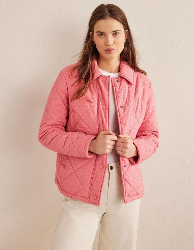 Pink Women's Boden Broderie Quilted Cotton Jackets | 98643YKIF