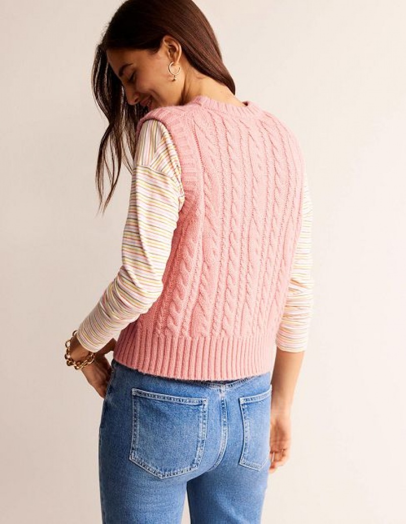 Pink Women's Boden Cable Crew Neck Sweater Vest | 75109ESBD