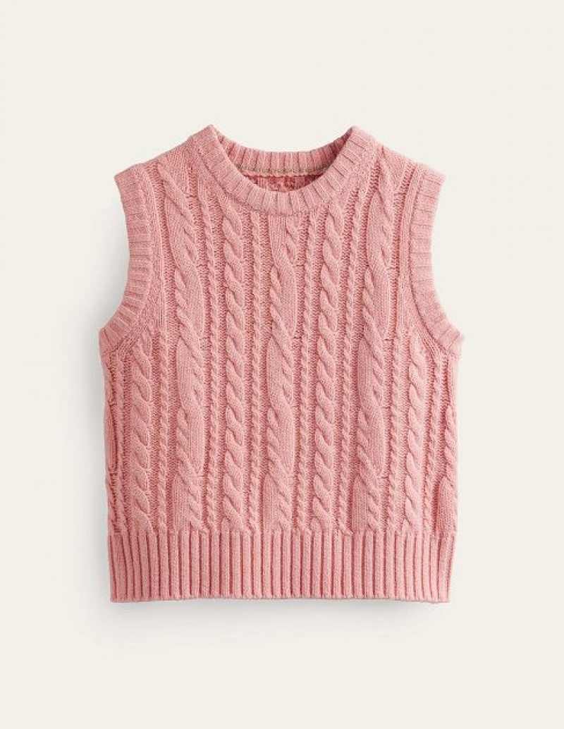 Pink Women's Boden Cable Crew Neck Sweater Vest | 75109ESBD