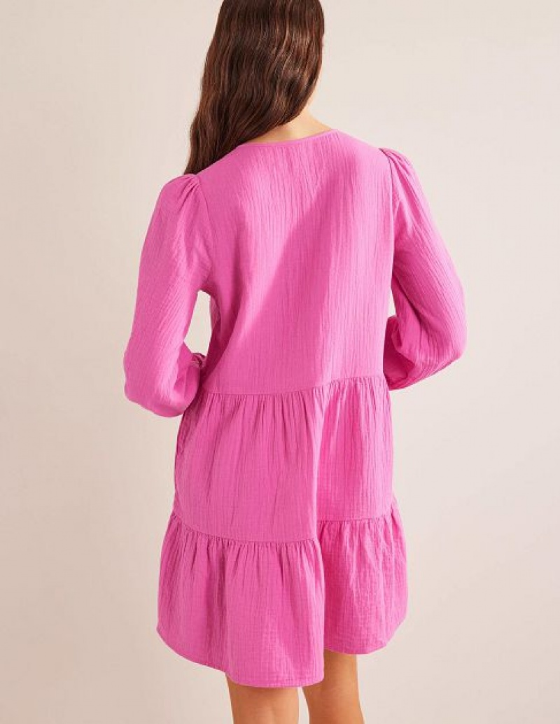 Pink Women's Boden Cheesecloth Mini Dress | 32907DJCH