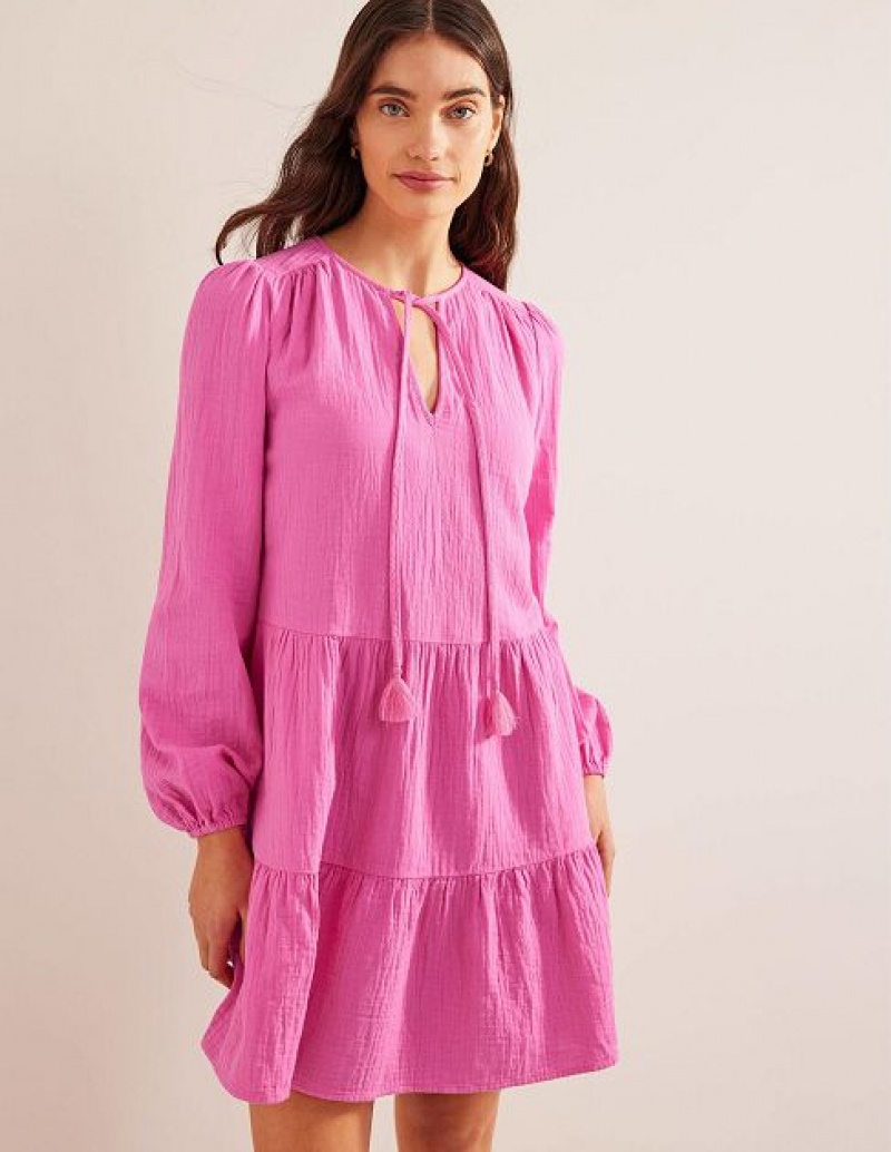 Pink Women's Boden Cheesecloth Mini Dress | 32907DJCH