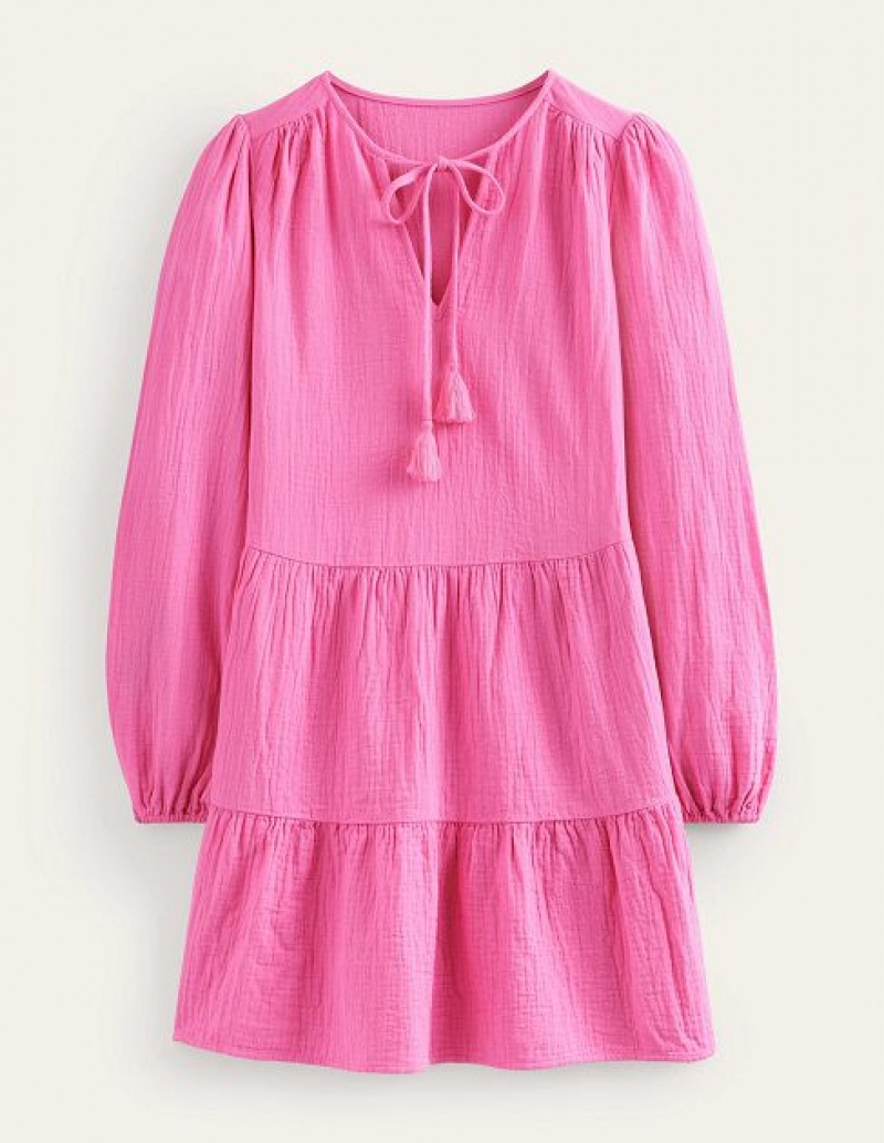 Pink Women's Boden Cheesecloth Mini Dress | 32907DJCH