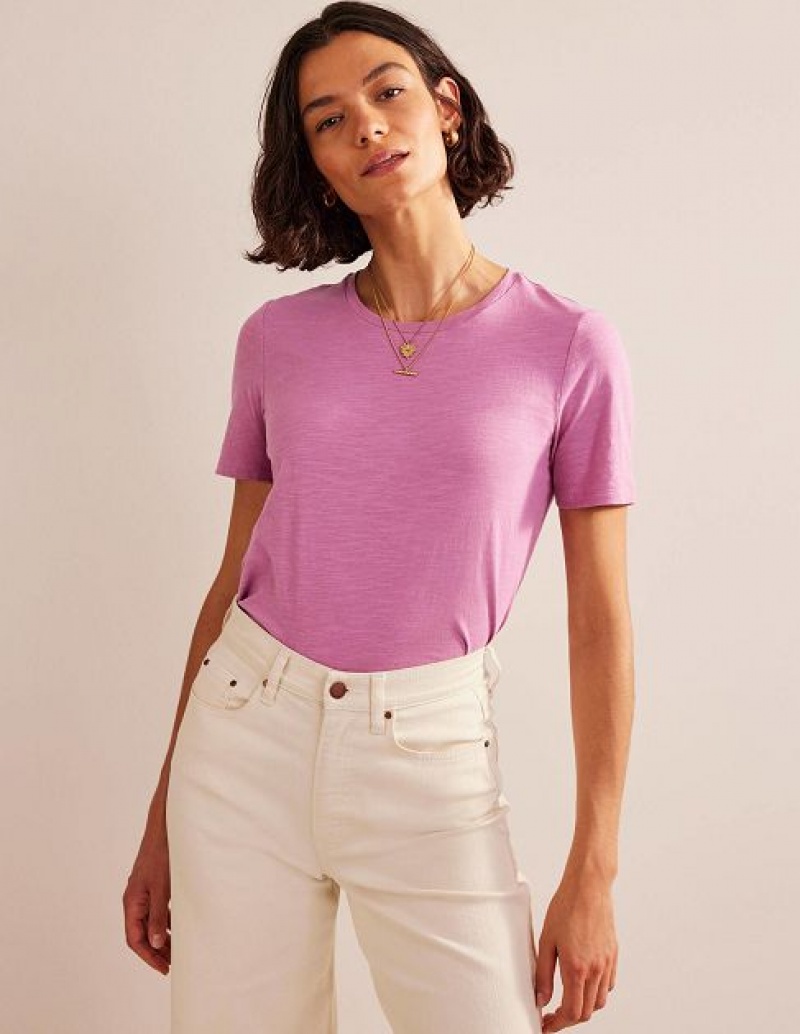 Pink Women's Boden Cotton Crew Neck T-Shirt | 59180WMCA