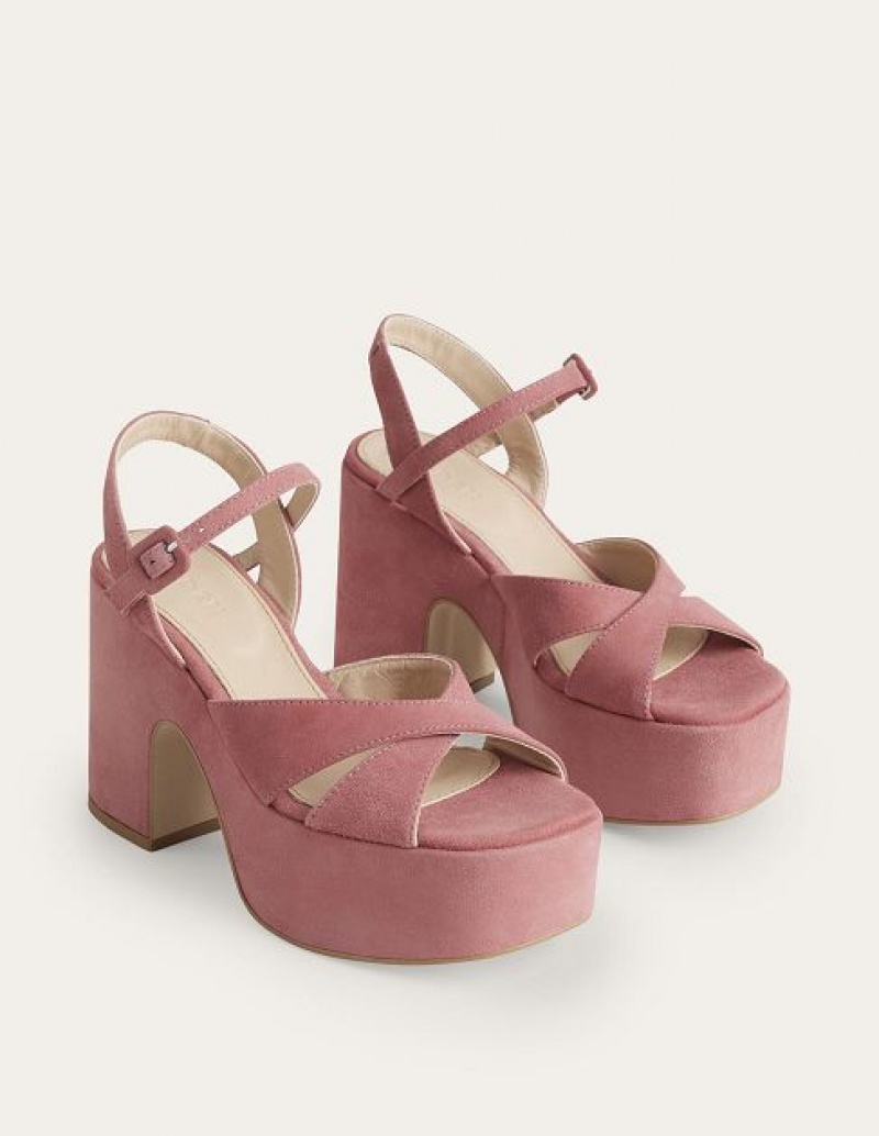 Pink Women's Boden Cross Strap Platform Sandals | 54708XRCU