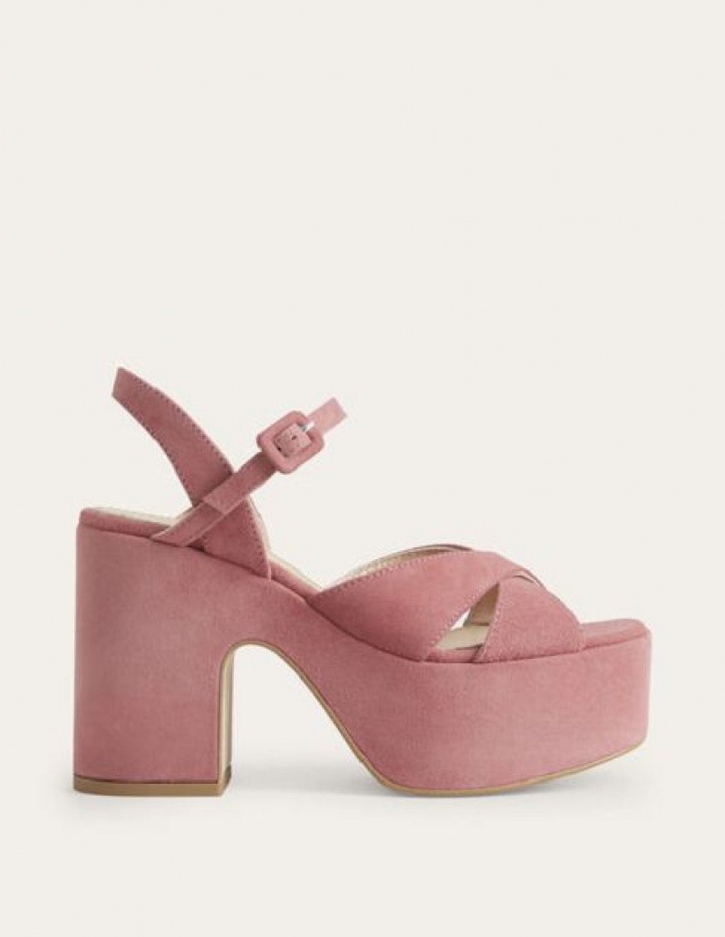 Pink Women's Boden Cross Strap Platform Sandals | 54708XRCU