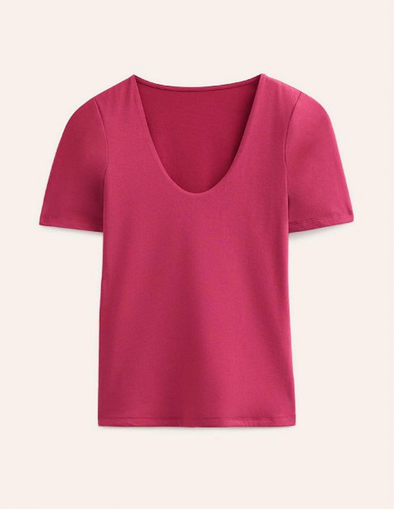 Pink Women's Boden Double Layer Short Sleeve Tops | 64813YAJZ